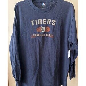 Vtg Men L Detroit Tigers Baseball Club Long Sleeve T-Shirt 2009 Logo MBL Cotton